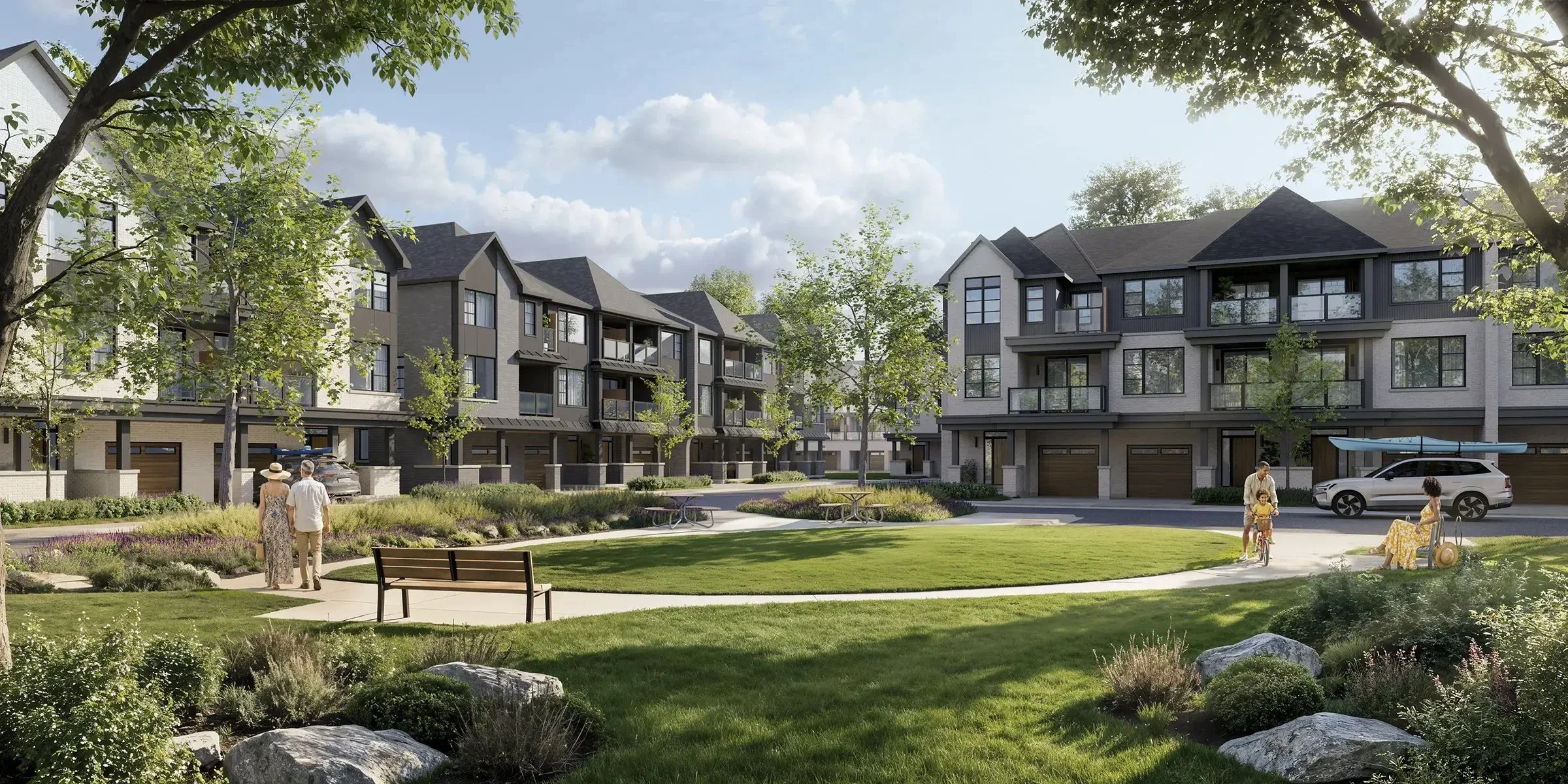 Pier House Towns streetscape – freehold townhomes at Lakeview Village Mississauga