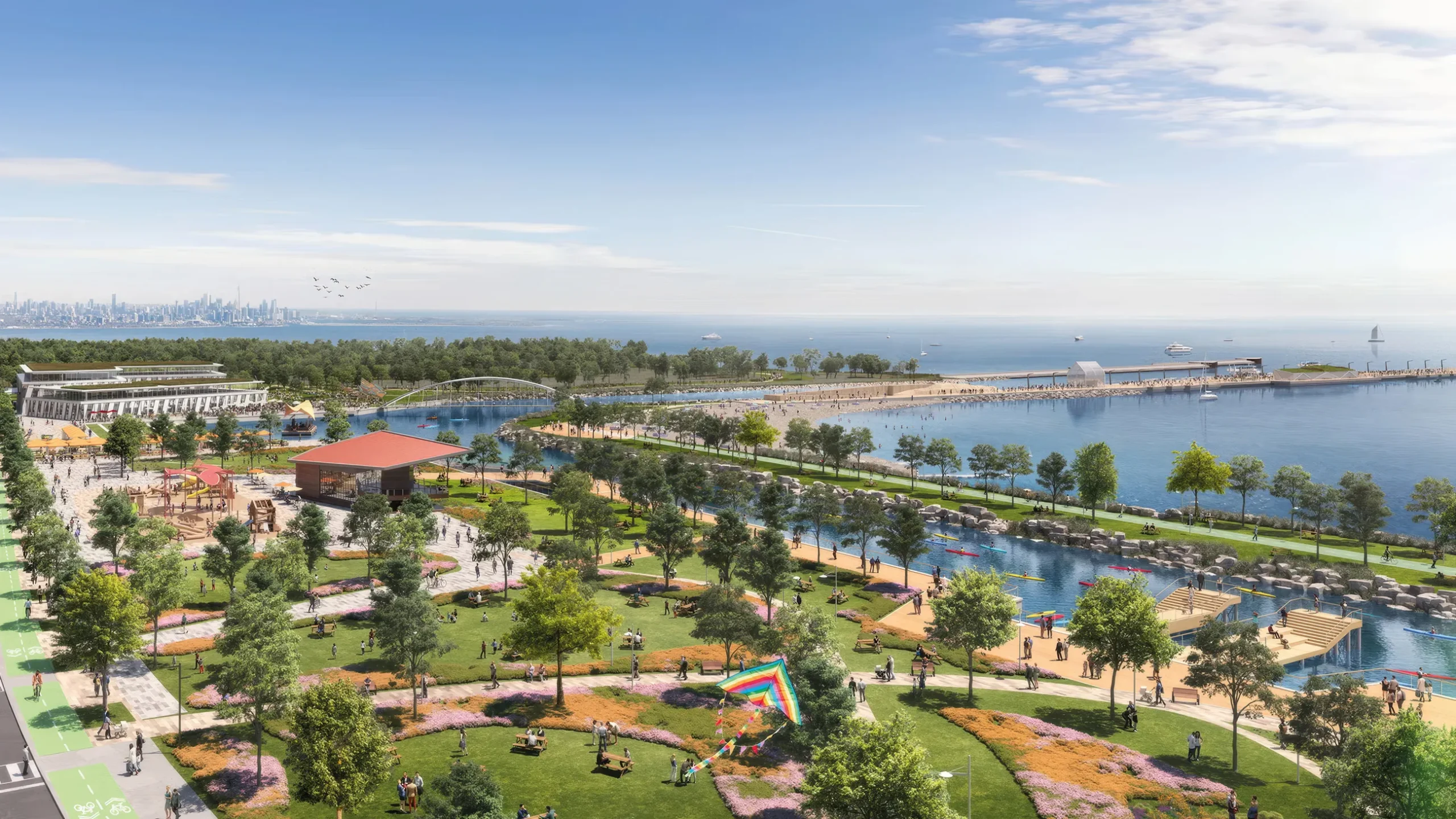 Aerial view of Lakeview Village – 177-acre waterfront community in Mississauga