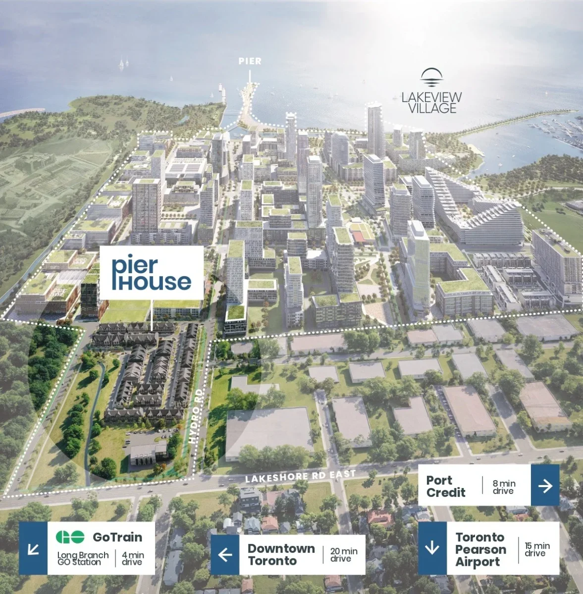 Pier House Towns exterior – modern 3-storey freehold-style townhomes in Lakeview Village Mississauga